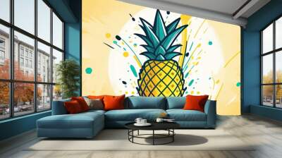 Pineapple juice splash on the beach. Vector illustration in cartoon style Wall mural