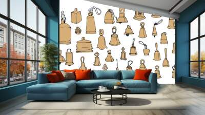 Collection with vintage bells on a white background. Hand drawn vector illustration. Wall mural