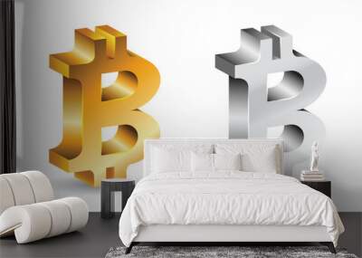 3d symbol of bitcoin in golden and grey shades Wall mural