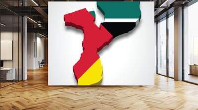 Mozambique 3d map with national flag on grey background Wall mural