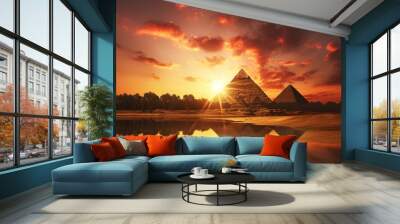 Cairo's Golden Pyramids: A Majestic Sunset Extravaganza Wall mural