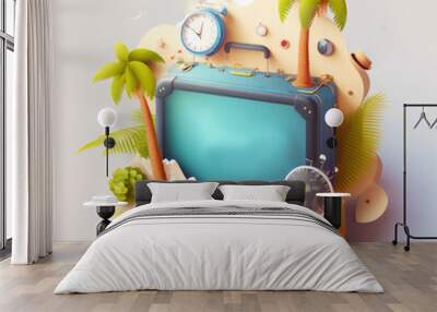 planes and world maps model 
luggage 3d cartoon travel time business booking concep on summer Wall mural