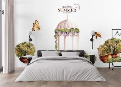 Summer garden set watercolor vector elements design Wall mural