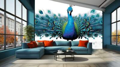 vector illustration of a peacock spreading its wings perfectly isolated on a white background Wall mural