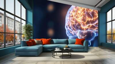 A captivating image of a brain with glowing neural connections, symbolizing intelligence and cognitive function. Wall mural