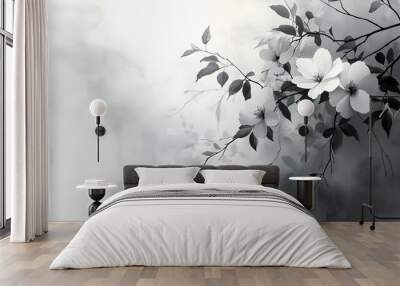 Black and White Flower Branch Painting Wall mural