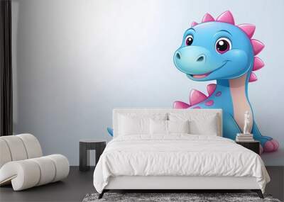 Cute cartoon dinosaur with pink and blue colors sitting and smiling, perfect for children's books and designs, dinosaur, cute Wall mural