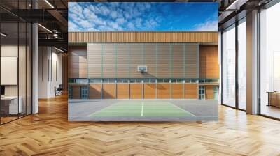 Fragment of sports hall facade with space for custom design, sports hall, facade, fragment, empty space Wall mural