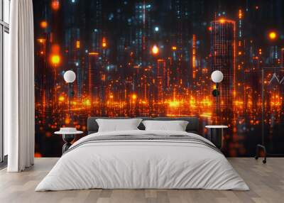 Futuristic Cityscape with Glowing Orange Lights Wall mural