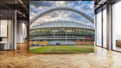 Iconic, modern stadium in Durban featuring a soaring arch and panoramic views, Moses Mabhida, Durban, South Africa, stadium Wall mural