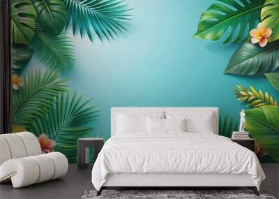 Modern summer background with tropical leaf and floral elements, plants, tropical, leaf, floral, modern, shape, summer, background Wall mural