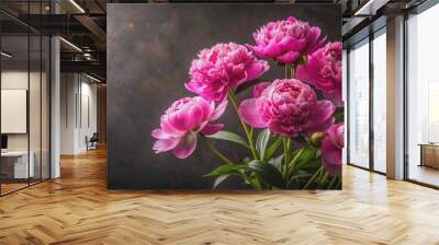 Pink peonies blooming against dark velvety backdrop , flowers, bouquet, peonies, pink, beauty, elegance, romantic, nature, lush, sharp Wall mural