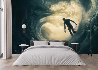 Silhouette of Surfer Inside a Big Wave Wall mural