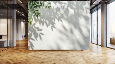 Tree leaves shadow cast on a white wall creating a natural abstract background, nature, tree, leaves, shadow, wall Wall mural