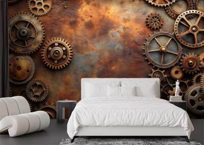 Vintage rusty machinery gears steampunk background, rusty, vintage, machinery, gears, steampunk, industrial, retro Wall mural