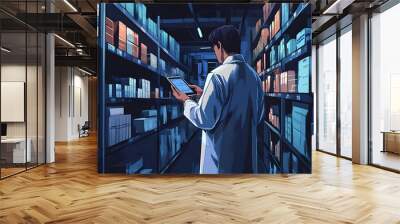 Warehouse Worker Checking Inventory with Tablet Wall mural