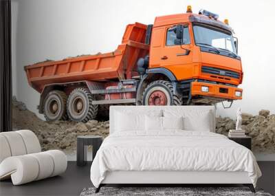 dirt-filled dump truck isolated on white background Wall mural