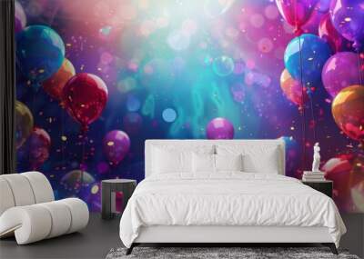 festival with balloons music background wallpaper party purple theme. Wall mural