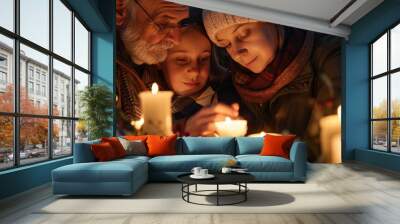 grieving family lighting candles at a funeral Wall mural