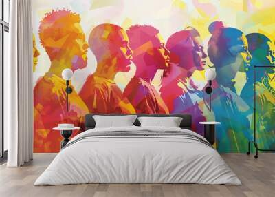 Silhouettes of poor Indonesian refugees. people searching better life. immigration abstract design. Wall mural