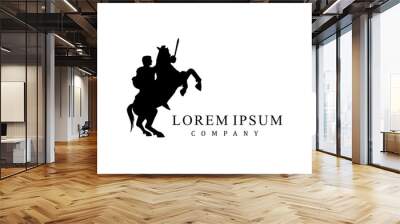 Horseback Knight Silhouette, Horse Warrior Paladin Medieval logo design with movie film Wall mural