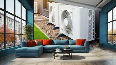 Air conditioners outside the house. Modern air conditioner outdoor. Wall mural