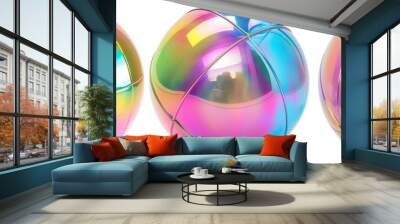 Colorful iridescent spheres with vibrant reflections and gradients. Perfect for abstract and artistic designs Wall mural