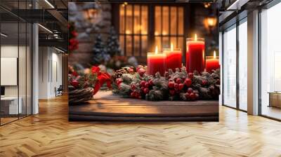 Cozy Christmas Home Decor with Candles and Wreaths Wall mural