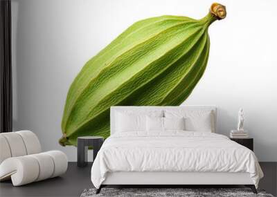 Fresh green cardamom pod on black background, showcasing its unique shape and texture Wall mural