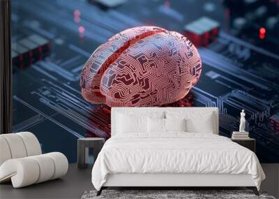 Futuristic Brain with Circuitry on Digital Background Wall mural