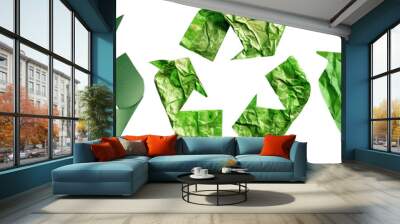 Green Recycling Symbols Isolated on Transparent Background Wall mural