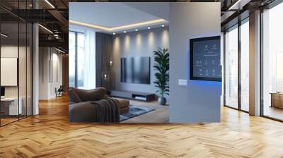 Modern Living Room with Smart Home Control Panel Wall mural