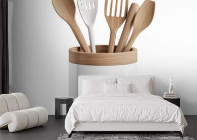 Stylish kitchen utensil holder with wooden cooking tools, modern design for home cooking and culinary use Wall mural