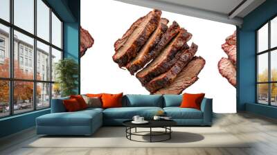 Tender and juicy beef brisket slices arranged perfectly for a mouthwatering meal isolated on transparent background Wall mural