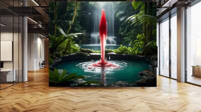 Tropical Climax: Phallus-Like Red Eruption in Water Pond Wall mural