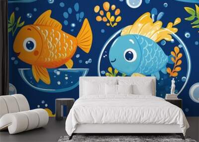 Colorful Fish Seamless Pattern for Fun Designs Wall mural