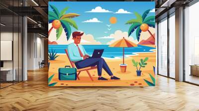 A business person relaxing on a tropical vacation Wall mural