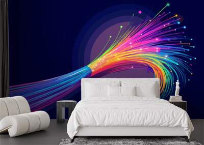 a colorful fiber glowing on dark background, Glowing abstract fiber wire background Wall mural