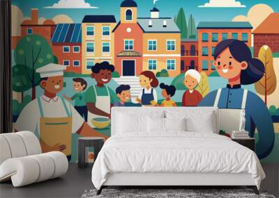 a family is having a meal together in the park, The family is enjoying a meal together at the park. Wall mural