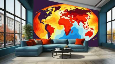 A global temperature map illustrating heat distribution across continents with vibrant colors highlighting varying climate zones Wall mural