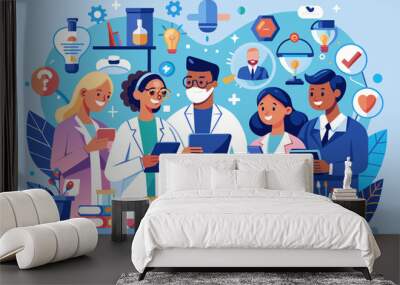 a group of people in lab coats and lab coats, medical research consortium fostering collaboration and knowledge sharing among healthcare professionals Wall mural