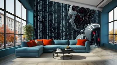 a robot with a red light on his face hacker harnessing the power of artificial intelligence for their schemes Wall mural