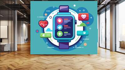 A sleek smartwatch displaying health and fitness data Wall mural