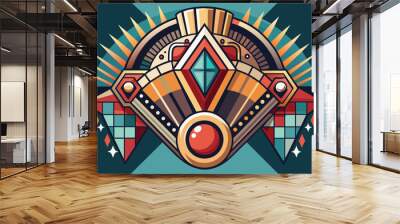 a stylized art deco style design with a red ball Wall mural