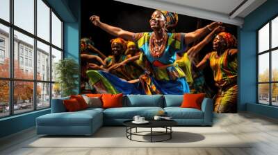 African traditional women dancing with vibrant cloth Wall mural