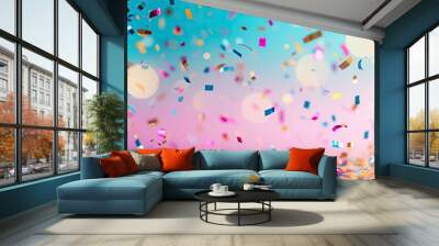 Design a vibrant birthday celebration background with confetti Wall mural