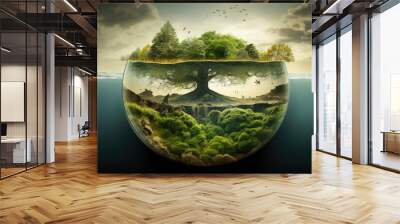 greenhouse-affected world vs green nature world Wall mural