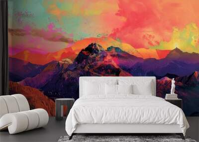 mountain range with colorful sky in the background, Spectacular view of mountain range under the colorful splashes of sunrise Wall mural