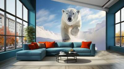 polar bear snowy landscape, bear's resilience in the Arctic climate and the details of its paw prints in the fresh snow Wall mural