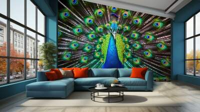 regal peacock displaying its iridescent plumage Wall mural